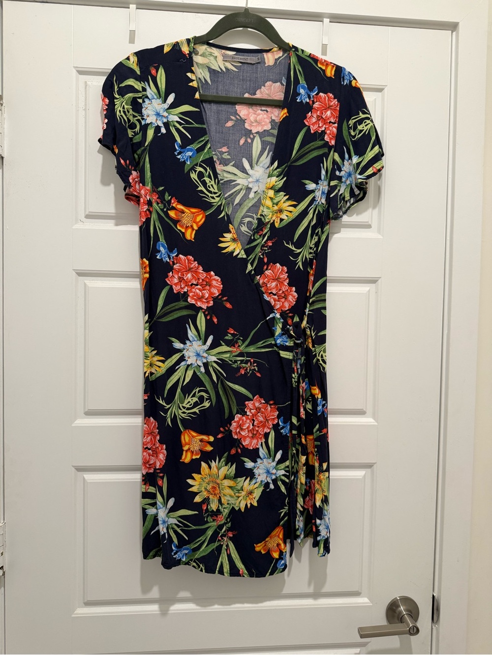 Navy Floral Wrap Dress with Multicolor Blooms